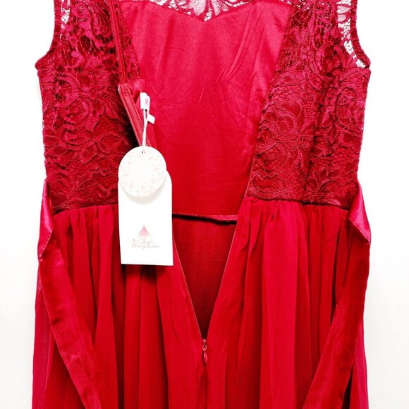 Sleeveless Dress Red Lace Chiffon Long Berylove Evening Gown Satin Patty prom M - Picture 15 of 16